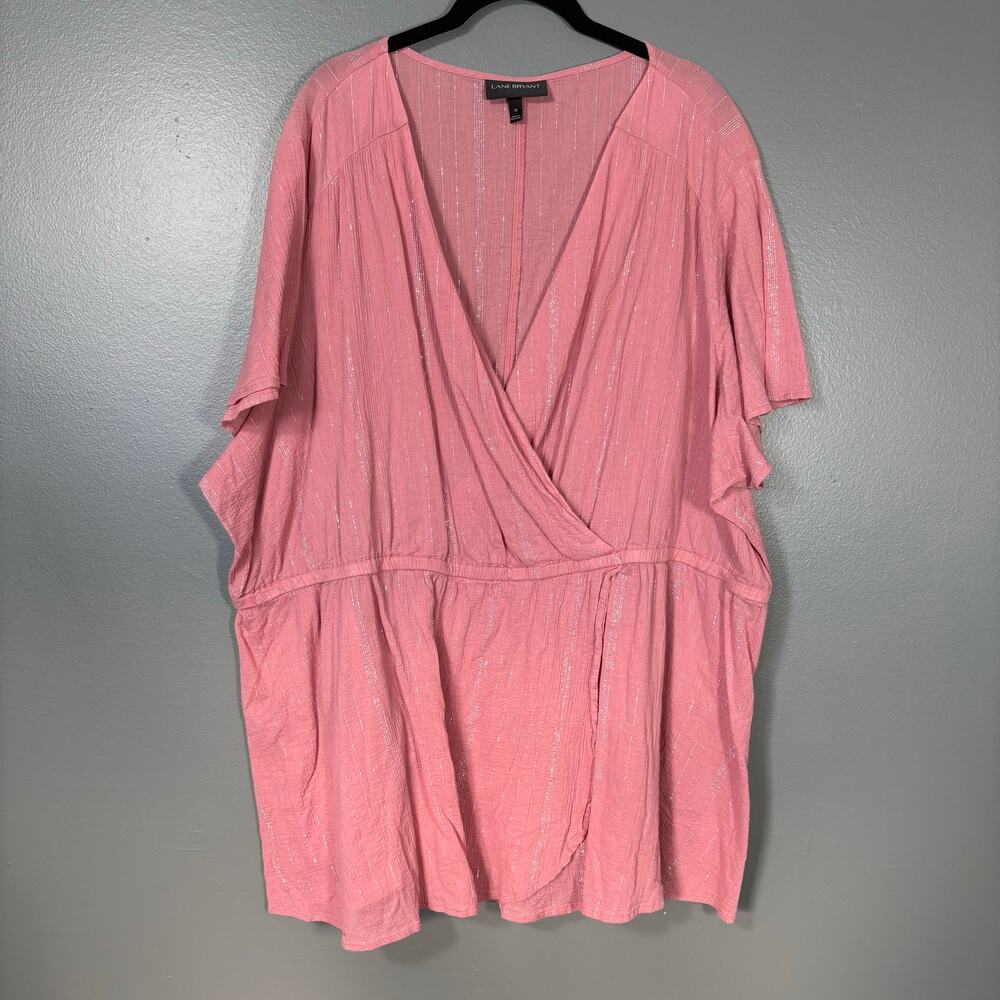 Lane Bryant Boho Glam Pink Metallic Stripe Gauzy Top - 28 - Women's Plus Size